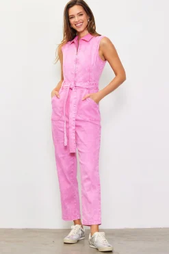 SKIES ARE BLUE Jumpsuits*Sleeveless Washed Denim Jumpsuit Pink