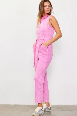 SKIES ARE BLUE Jumpsuits*Sleeveless Washed Denim Jumpsuit Pink