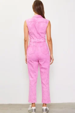 SKIES ARE BLUE Jumpsuits*Sleeveless Washed Denim Jumpsuit Pink