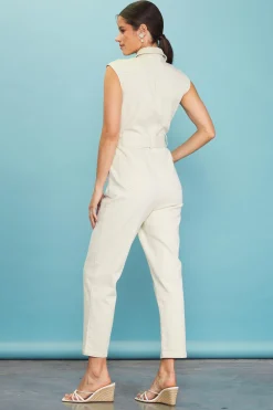 SKIES ARE BLUE Jumpsuits*Sleeveless Washed Denim Jumpsuit Natural