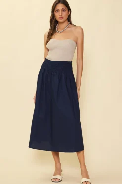 SKIES ARE BLUE Skirts*Smocked Waist Flared Skirt Navy