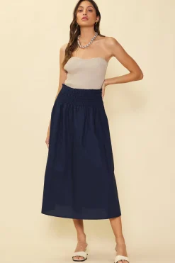 SKIES ARE BLUE Skirts*Smocked Waist Flared Skirt Navy