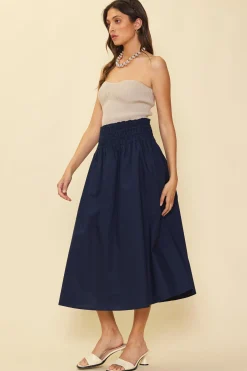 SKIES ARE BLUE Skirts*Smocked Waist Flared Skirt Navy
