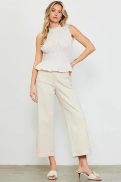SKIES ARE BLUE Sleeveless Tops*Smocking Poplin Sleeveless Top Offwhite