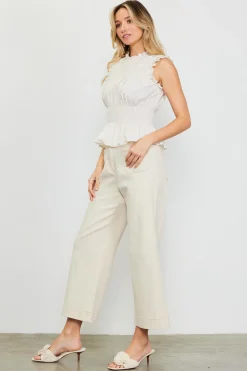 SKIES ARE BLUE Sleeveless Tops*Smocking Poplin Sleeveless Top Offwhite