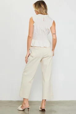 SKIES ARE BLUE Sleeveless Tops*Smocking Poplin Sleeveless Top Offwhite