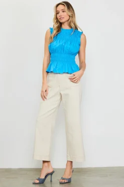 SKIES ARE BLUE Sleeveless Tops*Smocking Poplin Sleeveless Top Capriblue