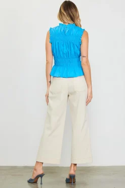 SKIES ARE BLUE Sleeveless Tops*Smocking Poplin Sleeveless Top Capriblue