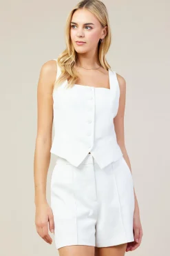 SKIES ARE BLUE Sleeveless Tops*Square Neck Button Vest White