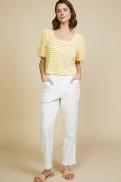 SKIES ARE BLUE Short Sleeve Tops*Square Neck Striped Top Mangosorbet
