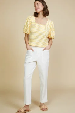 SKIES ARE BLUE Short Sleeve Tops*Square Neck Striped Top Mangosorbet