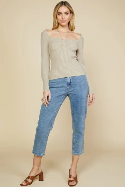 SKIES ARE BLUE Sweaters*Strappy Halter Ribbed Sweater Desertsand