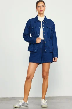 SKIES ARE BLUE Shorts*Stretch Denim Paper Bag Shorts Indigo