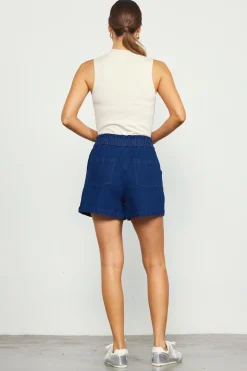 SKIES ARE BLUE Shorts*Stretch Denim Paper Bag Shorts Indigo