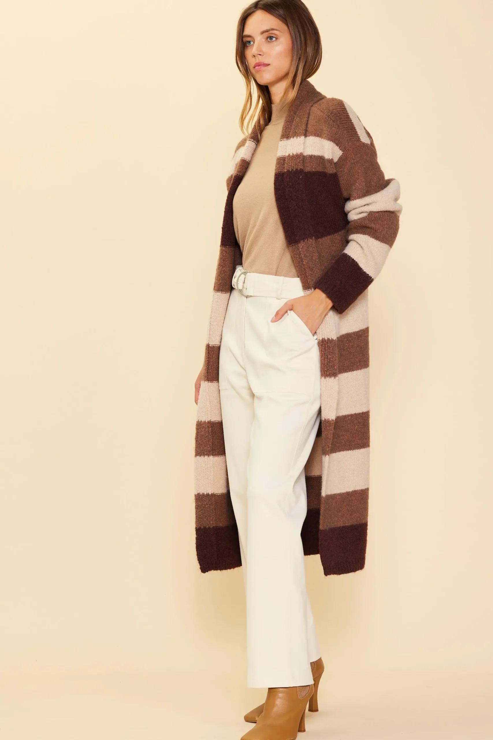 SKIES ARE BLUE Outerwear|Sweaters*Striped Cardigan With Tie Brown-ivory