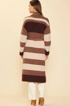 SKIES ARE BLUE Outerwear|Sweaters*Striped Cardigan With Tie Brown-ivory