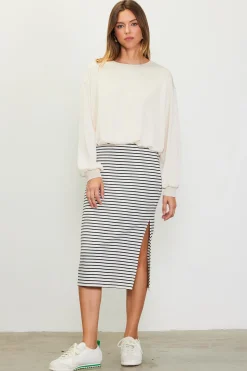 SKIES ARE BLUE Skirts*Striped Midi Skirt Ivory-black