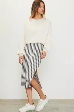 SKIES ARE BLUE Skirts*Striped Midi Skirt Ivory-black