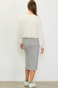 SKIES ARE BLUE Skirts*Striped Midi Skirt Ivory-black