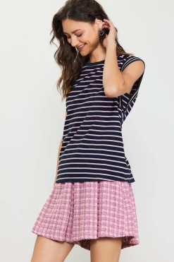 SKIES ARE BLUE Sleeveless Tops*Striped Sleeveless Rib Top Navy/pink