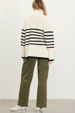 SKIES ARE BLUE Sweaters*Striped Turtleneck Sweater Cream-black