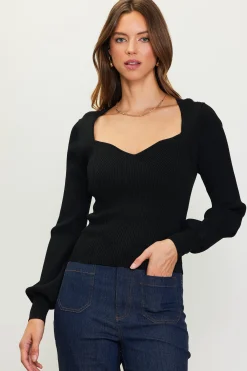 SKIES ARE BLUE Long Sleeve Tops|Sweaters*Sweetheart Neck Longsleeve Knit Top Black