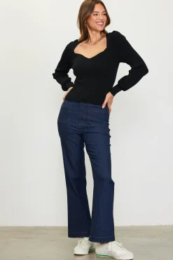 SKIES ARE BLUE Long Sleeve Tops|Sweaters*Sweetheart Neck Longsleeve Knit Top Black