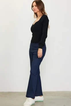 SKIES ARE BLUE Long Sleeve Tops|Sweaters*Sweetheart Neck Longsleeve Knit Top Black