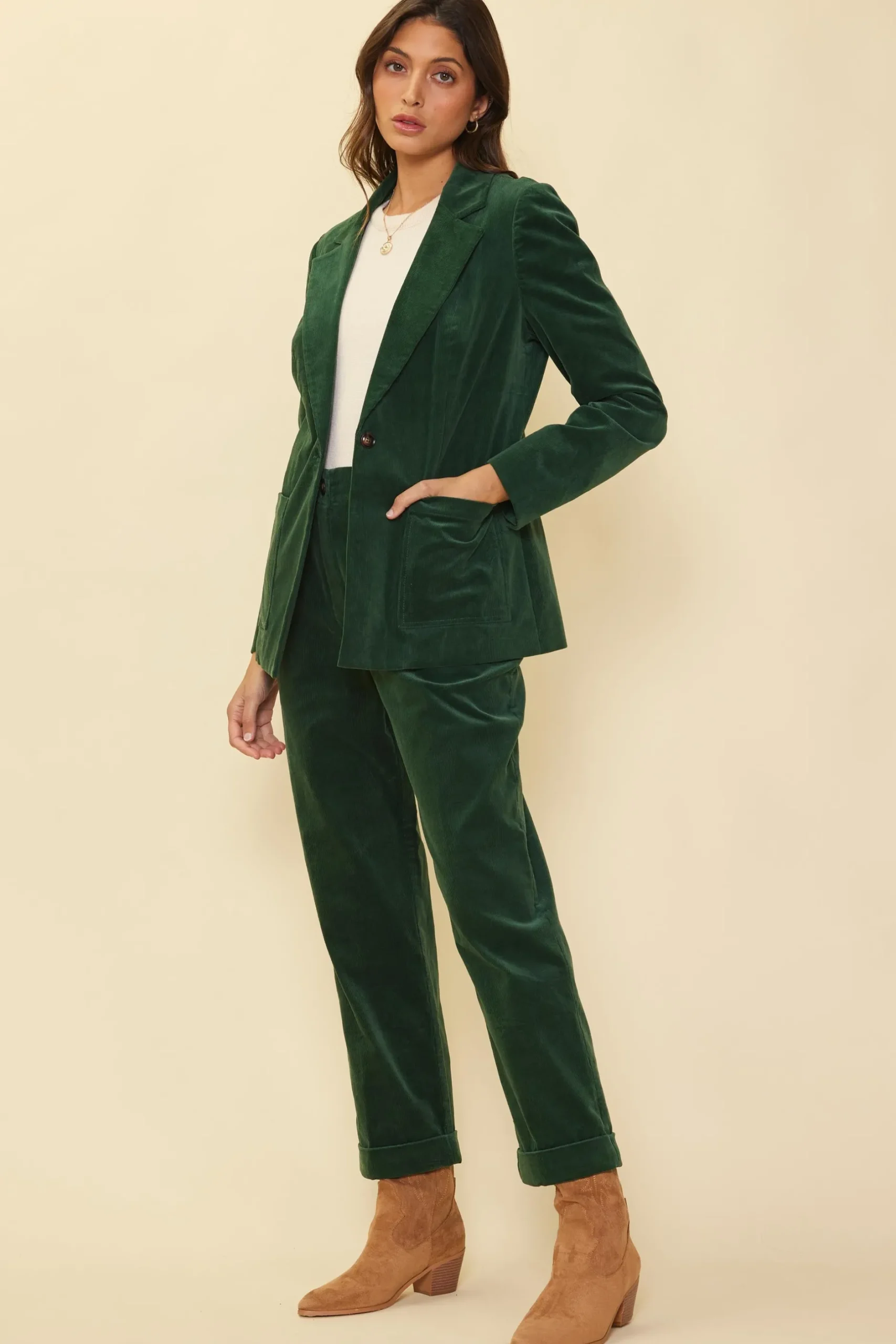 SKIES ARE BLUE Blazers*Tailored Corduroy Blazer Gemstonegreen