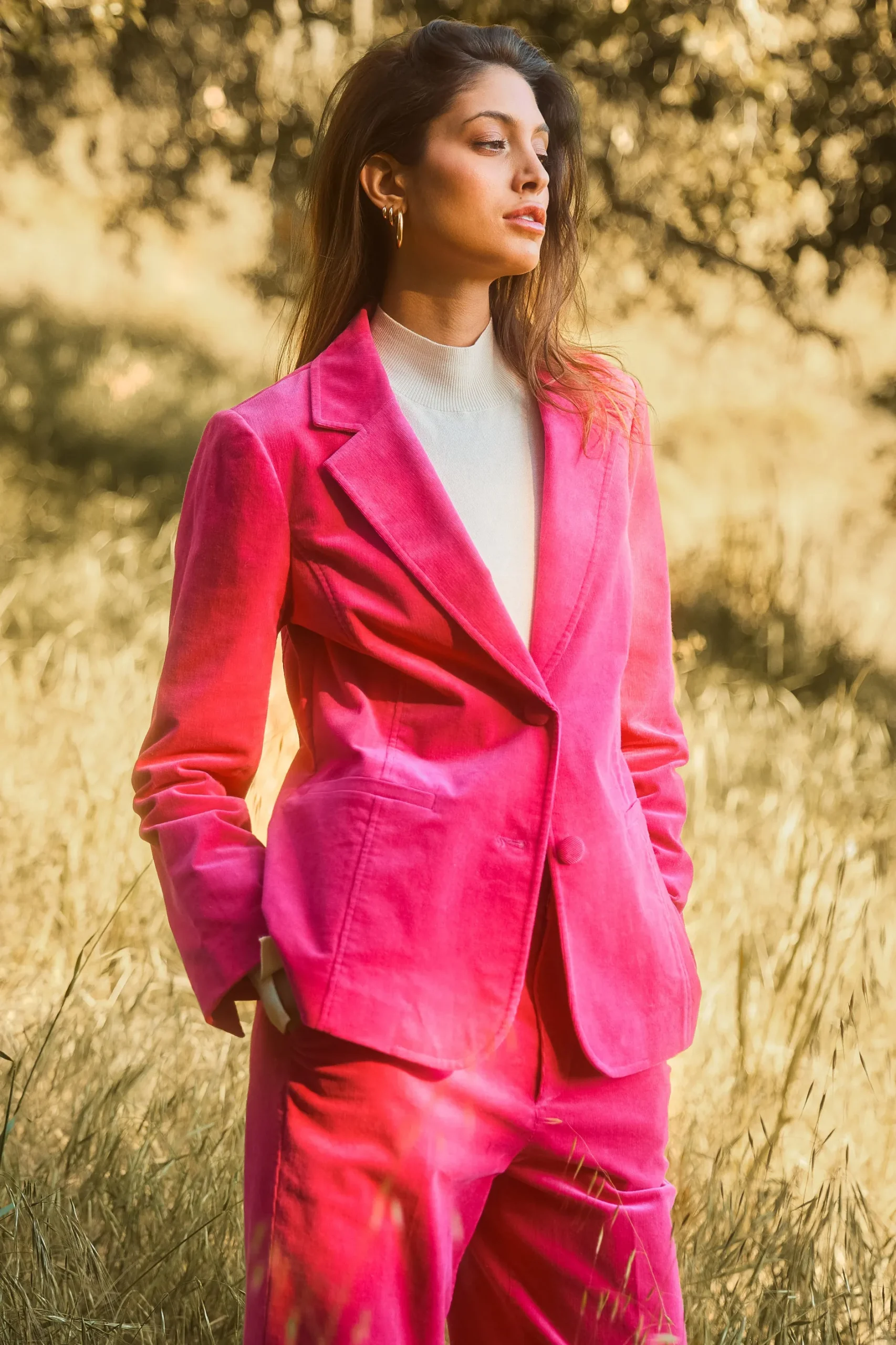 SKIES ARE BLUE Blazers*Tailored Corduroy Blazer Berrypink