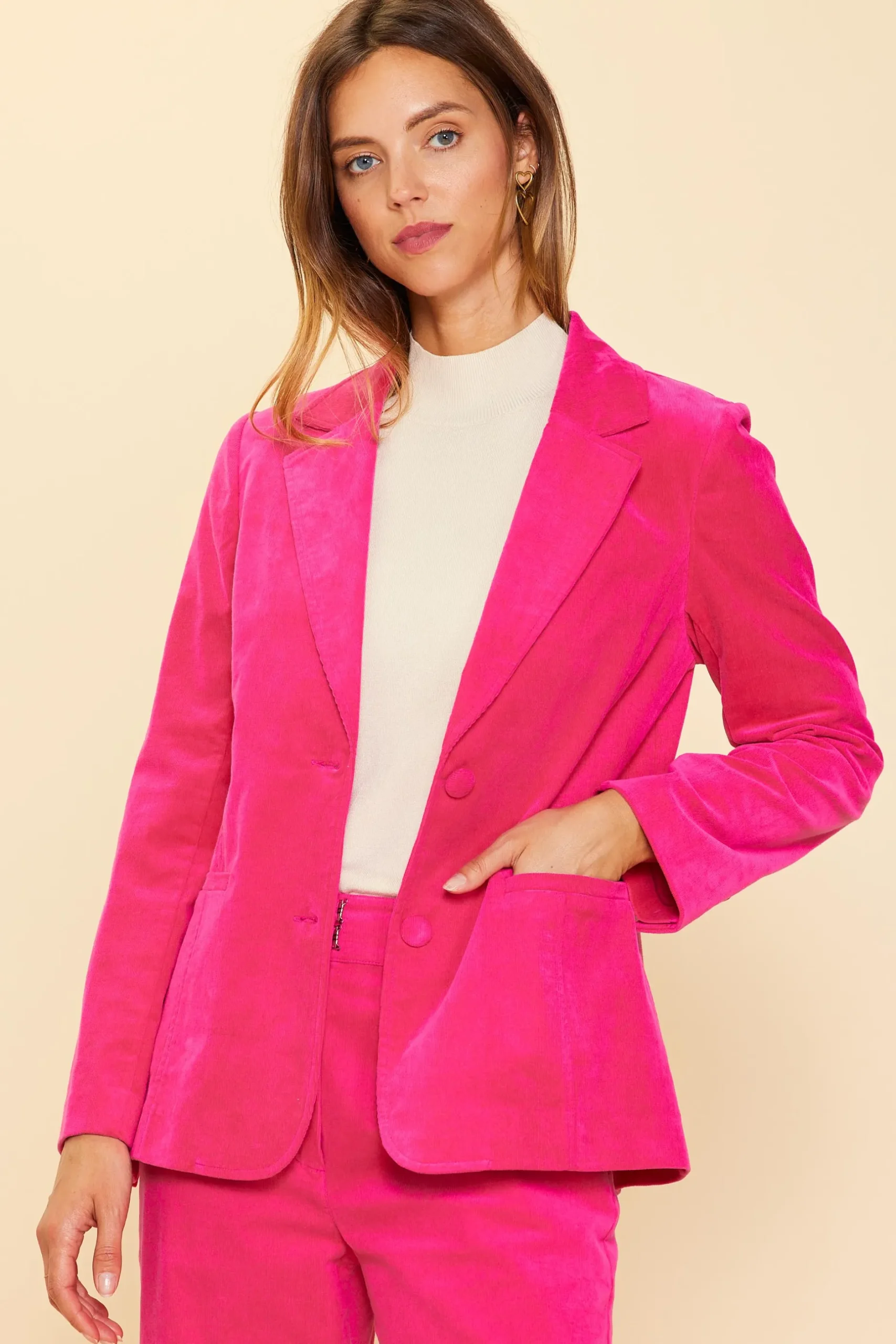 SKIES ARE BLUE Blazers*Tailored Corduroy Blazer Berrypink