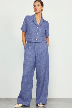 SKIES ARE BLUE Blazers*Tailored Tweed Cropped Blazer Blue
