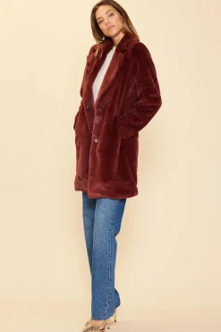 SKIES ARE BLUE Outerwear*Teddy Faux Fur Coat Chocobrown
