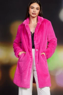 SKIES ARE BLUE Outerwear*Teddy Faux Fur Coat Berrypink