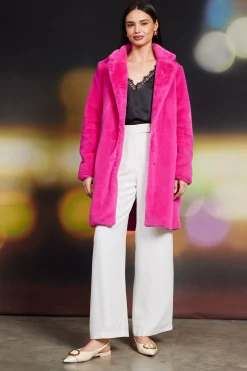 SKIES ARE BLUE Outerwear*Teddy Faux Fur Coat Berrypink