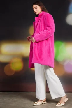 SKIES ARE BLUE Outerwear*Teddy Faux Fur Coat Berrypink