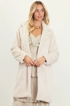 SKIES ARE BLUE Outerwear*Teddy Faux Fur Coat Cream