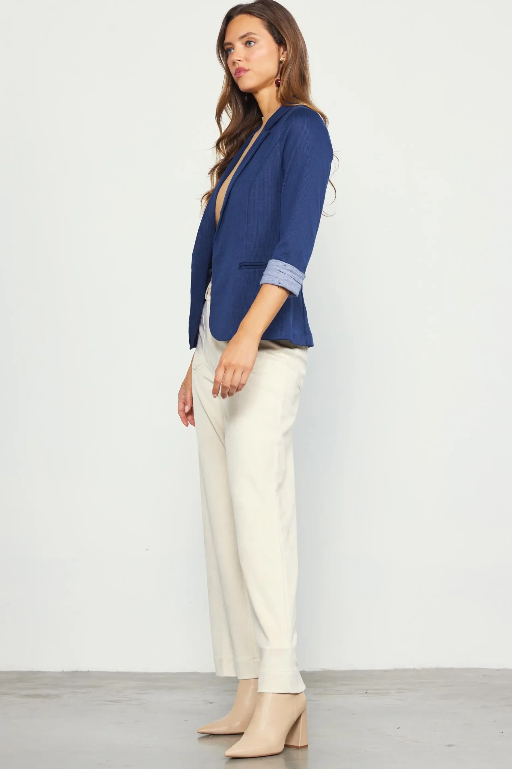 SKIES ARE BLUE Blazers*Three Quarter Sleeve Knit Blazer Slateblue