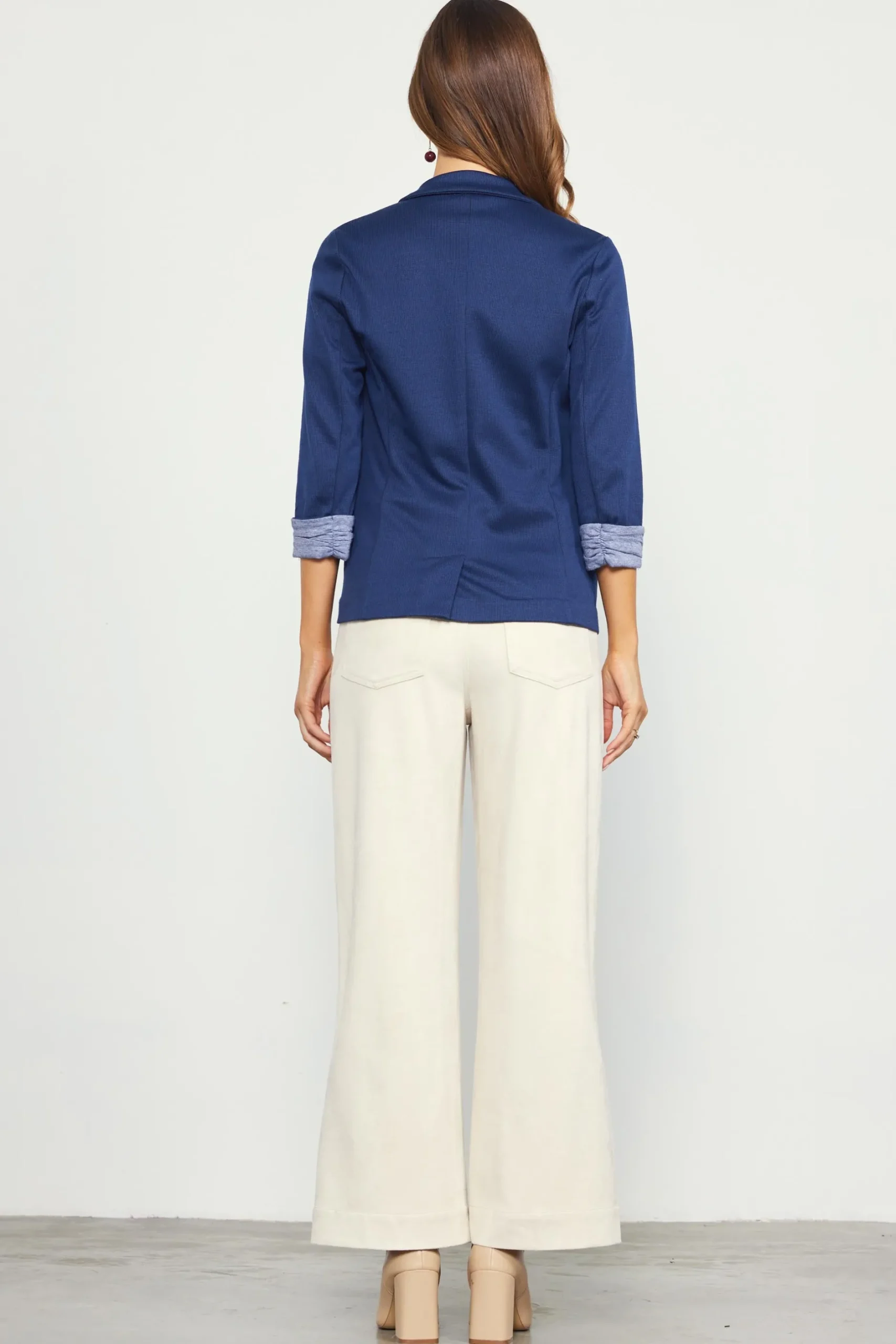 SKIES ARE BLUE Blazers*Three Quarter Sleeve Knit Blazer Slateblue