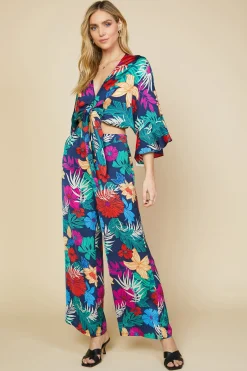 SKIES ARE BLUE Long Sleeve Tops*Tropical Front Tie Kimono Tropicana