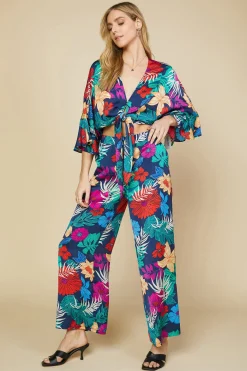 SKIES ARE BLUE Long Sleeve Tops*Tropical Front Tie Kimono Tropicana