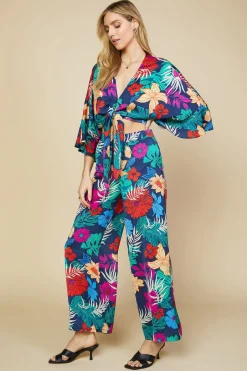 SKIES ARE BLUE Long Sleeve Tops*Tropical Front Tie Kimono Tropicana