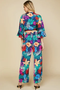 SKIES ARE BLUE Long Sleeve Tops*Tropical Front Tie Kimono Tropicana