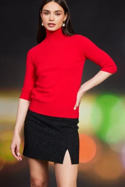 SKIES ARE BLUE Long Sleeve Tops|Sweaters*Turtleneck Three Quarter Sleeve Sweater Red