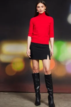 SKIES ARE BLUE Long Sleeve Tops|Sweaters*Turtleneck Three Quarter Sleeve Sweater Red