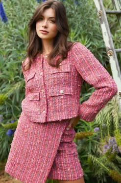 SKIES ARE BLUE Outerwear|Blazers*Tweed Structured Jacket Pinkmulti