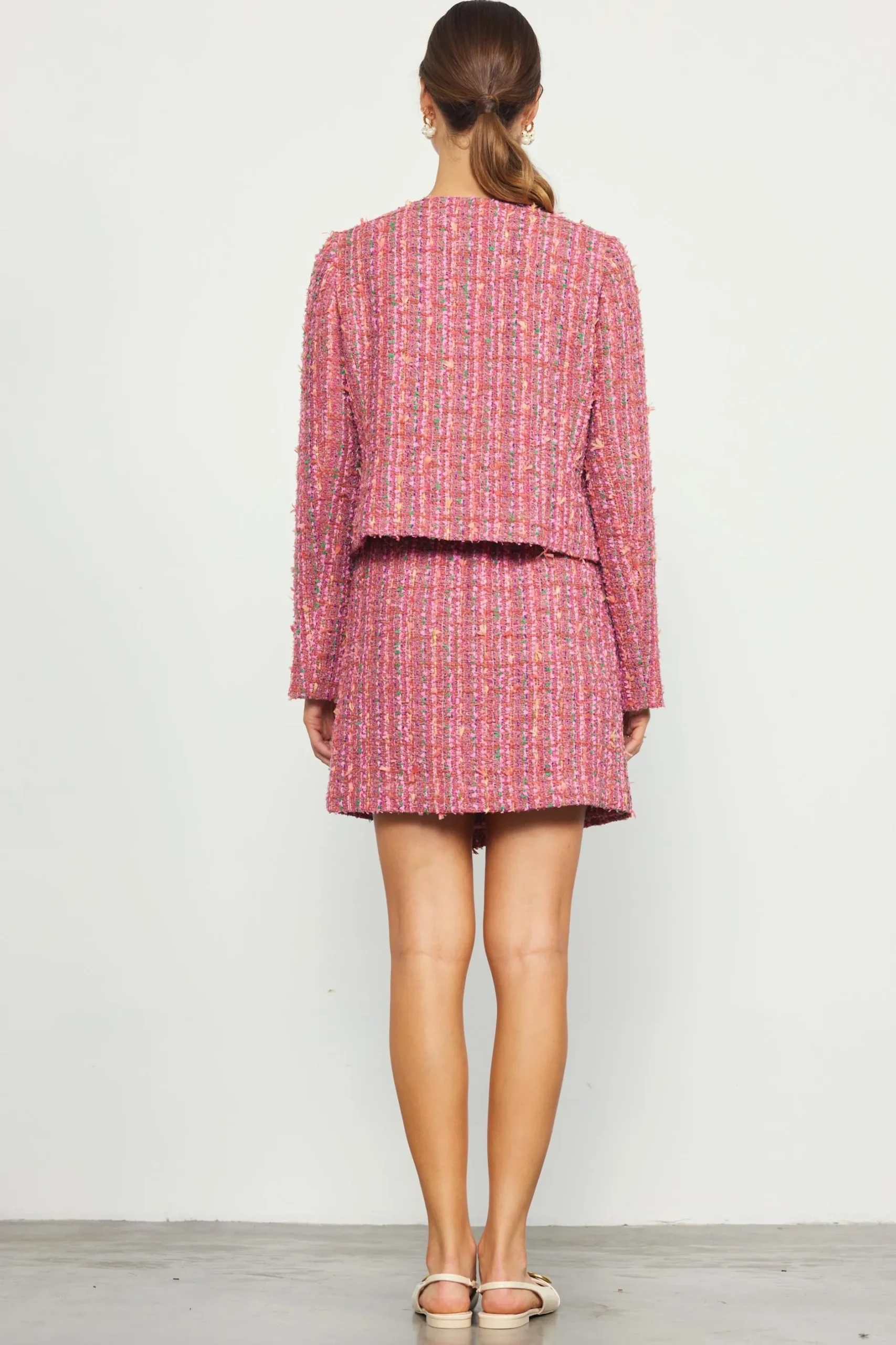 SKIES ARE BLUE Outerwear|Blazers*Tweed Structured Jacket Pinkmulti