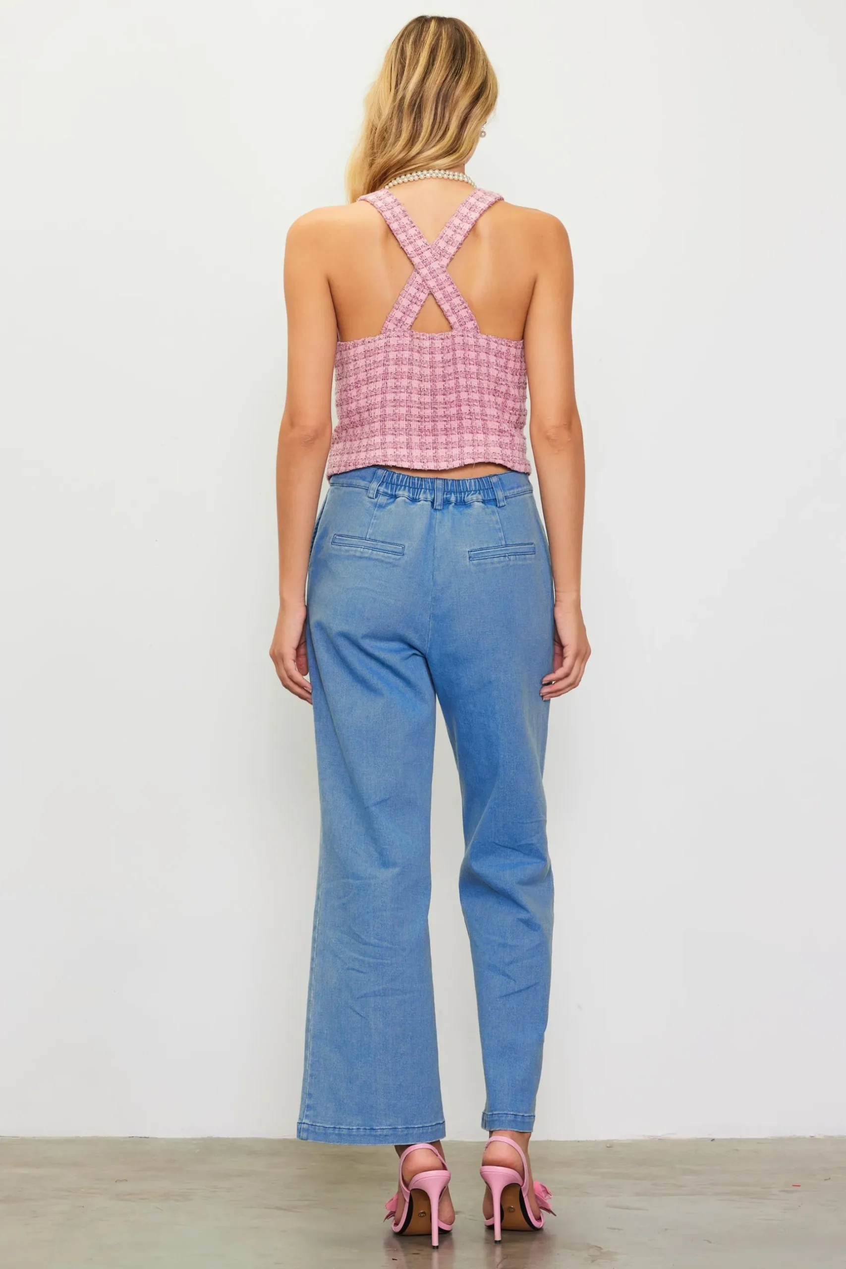 SKIES ARE BLUE Sleeveless Tops*Tweed Tailored Vest Blushapricot