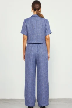 SKIES ARE BLUE Pants*Tweed Wide Leg Pants Blue