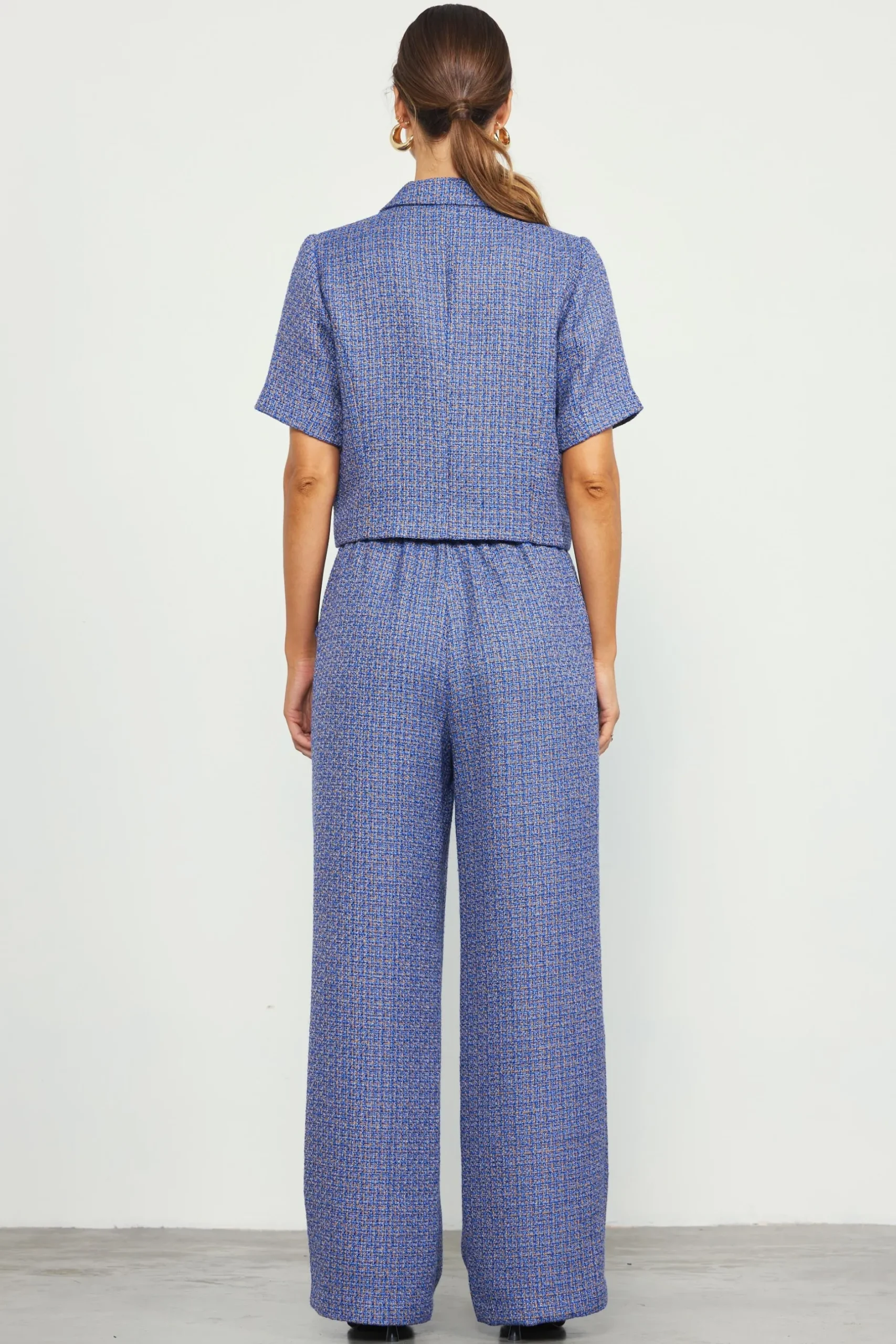 SKIES ARE BLUE Pants*Tweed Wide Leg Pants Blue